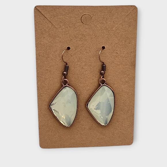White Moonglow Style Drop Earrings – Copper Tone Dangle - Picture 8 of 8